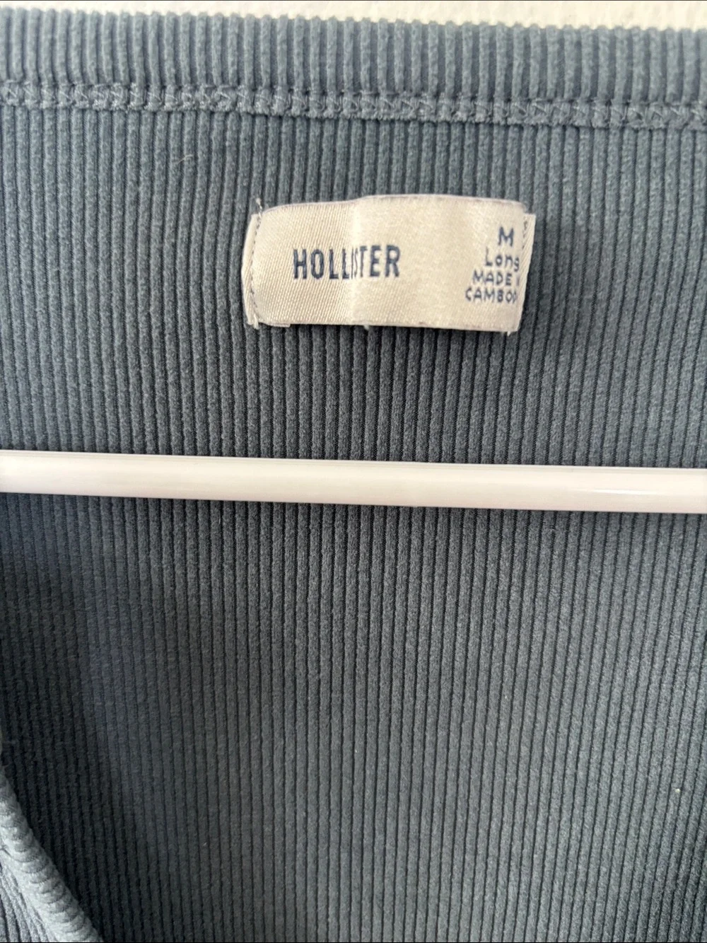 Hollister Women's Ribbed Henley Long Sleeve Top - Slate Blue -607sku